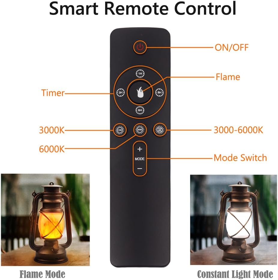 Lantern LED Battery Powered Camping Lamp Outdoor Hanging Lantern Flickering Flame Rechargeable Retro Lanterns Remote Control 4 Modes Light Non-Solar 2 Pack