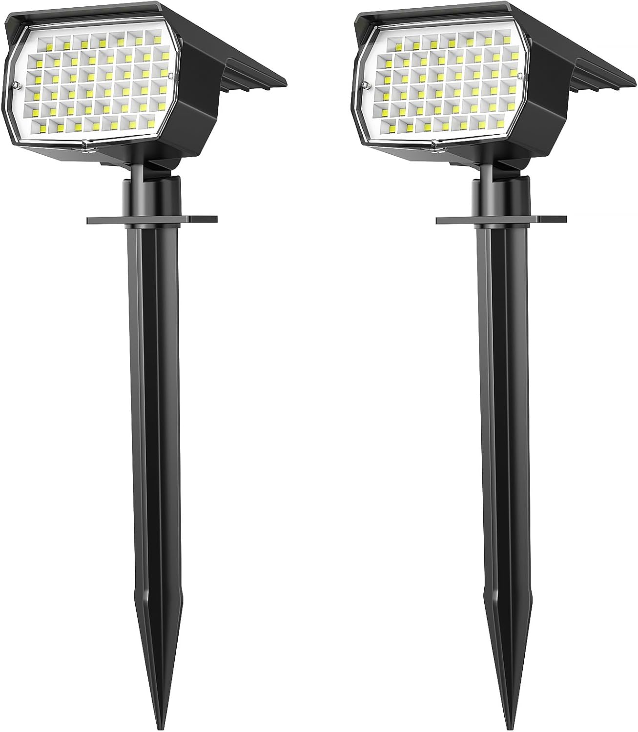 Solar Spot Lights Outdoor Waterproof IP65, 2 Pack Landscape Spotlights with 46 LEDs, 3 Modes Auto On/Off Solar Powered Flood Lights for Outside Pathway, Yard, Garden, Walkway (Cool White)