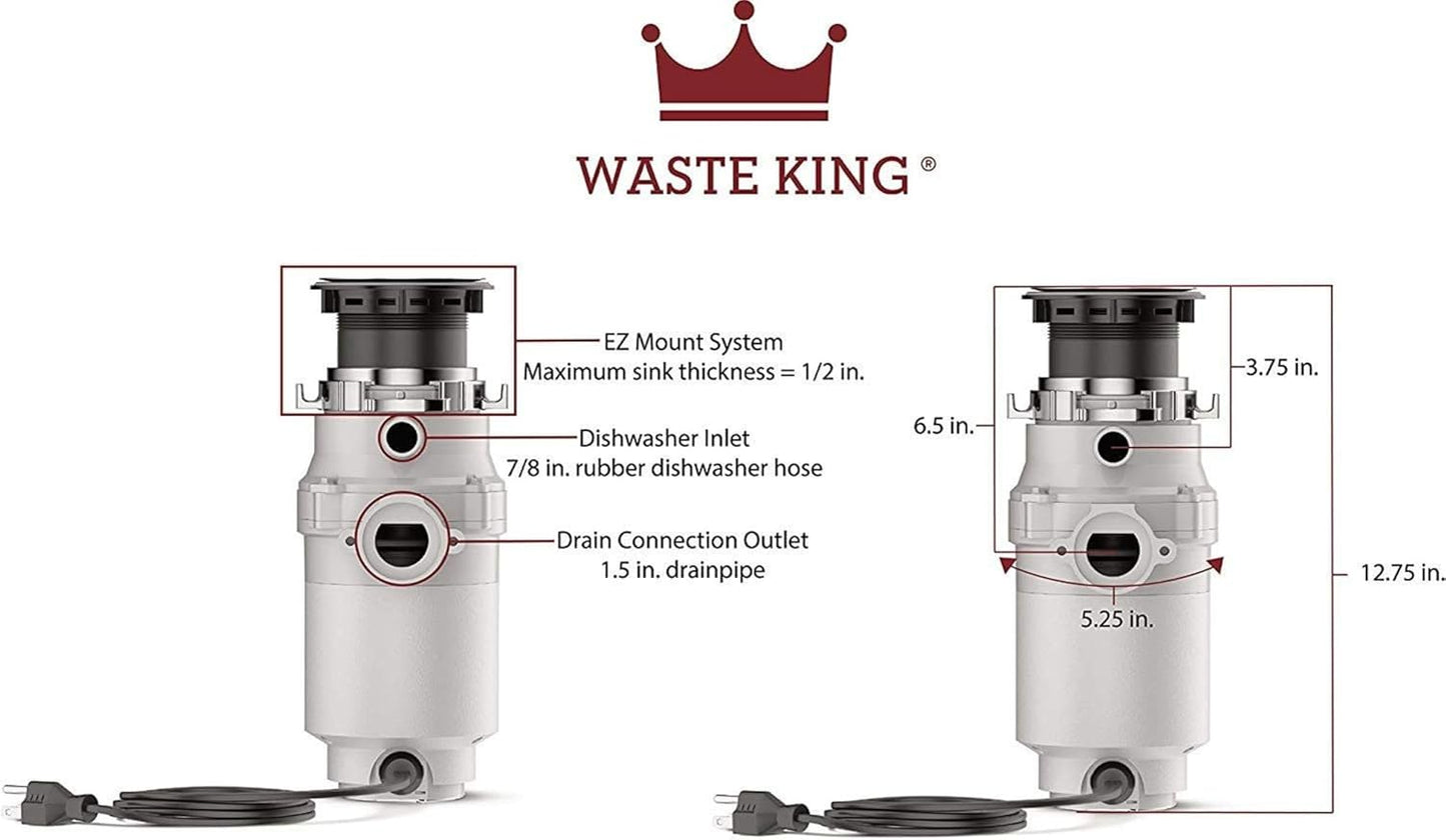 Waste King Garbage Disposal for Kitchen Sink with Power Cord, Compact Food Waste Disposer, L-111