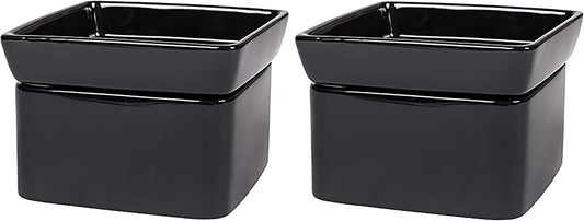 Elanze Designs Glossy Black Ceramic Stoneware 2-in-1 Jar Candle and Wax Tart Oil Warmer - 2 Pack