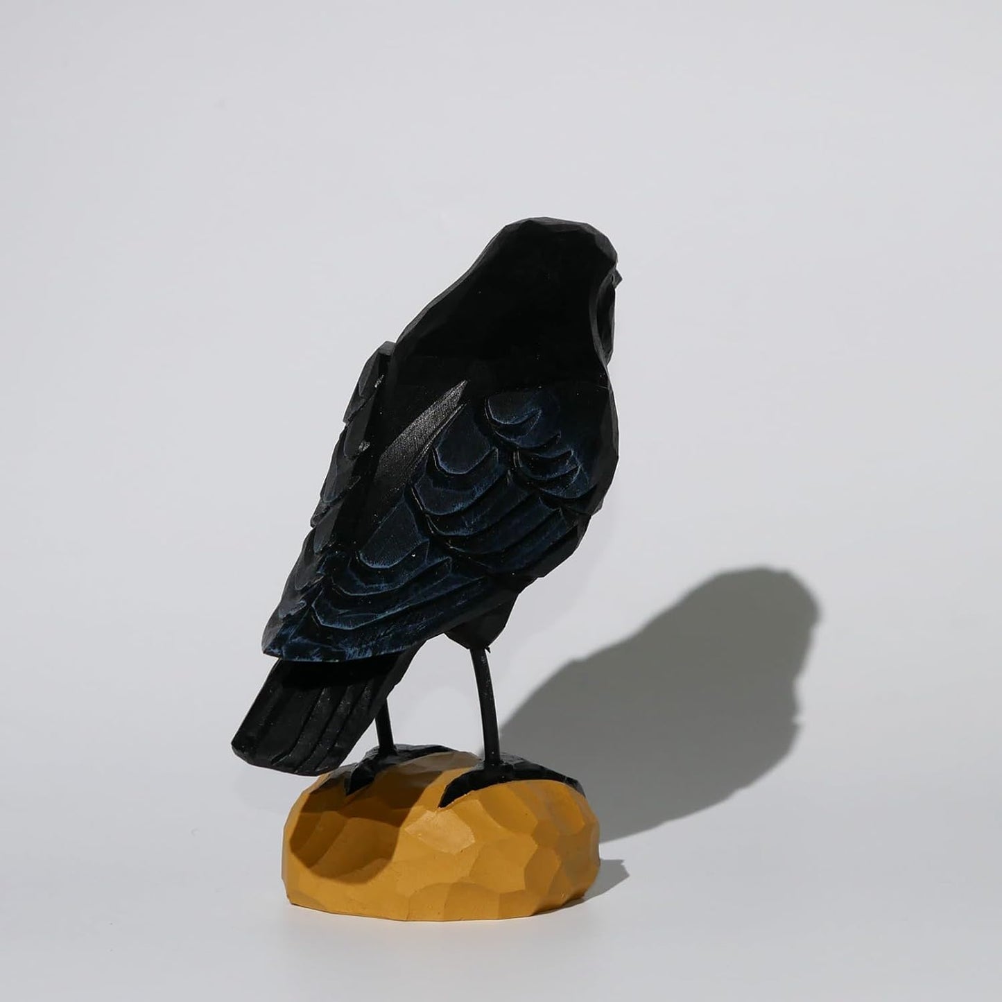 Wood Crow Figurine Black Raven Decor Small Animal Statues Carving Sculpture Ornament Bird Gifts