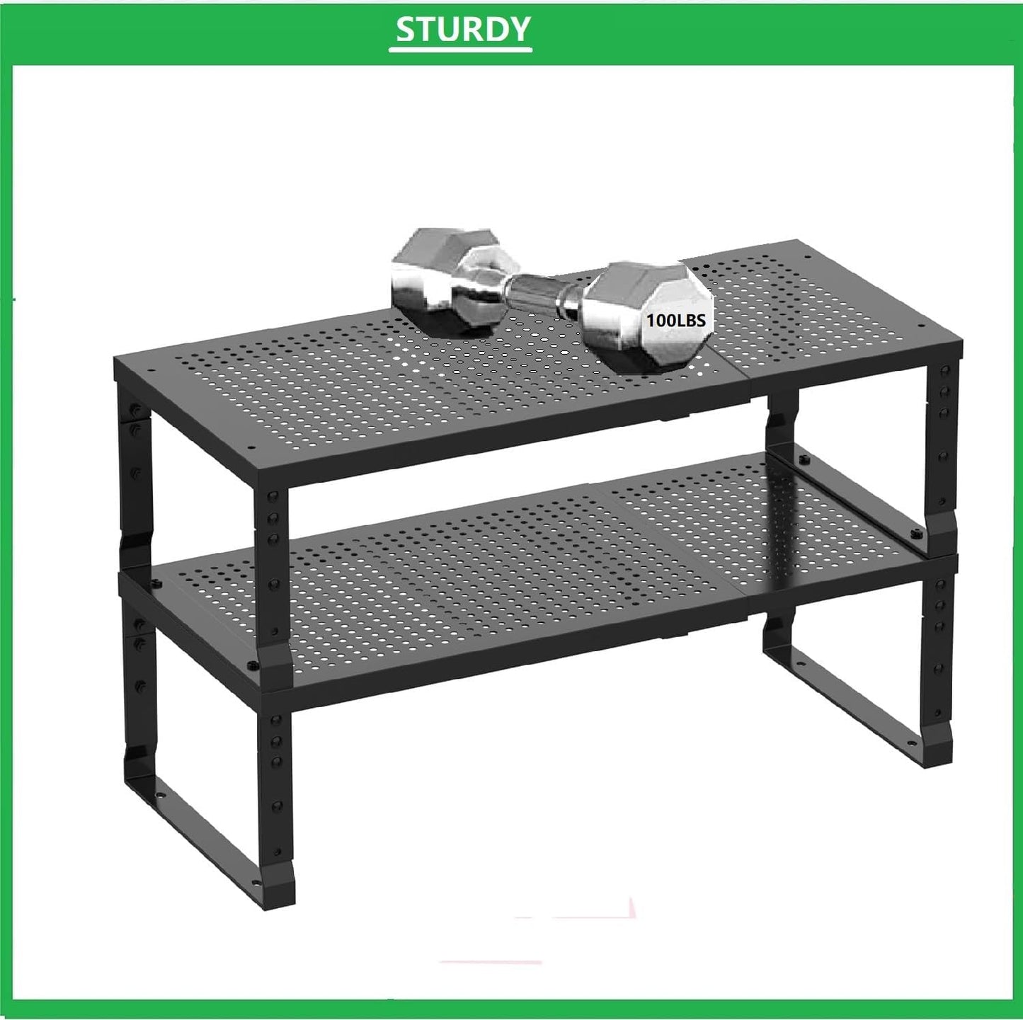 Metal Stackable Expandable Storage Shelf - Multi-Functional Home Storage Shelf, Suitable for Kitchen, Cabinet，Bathroom, Office, Garage, etc.（2PACKS/Black/Large