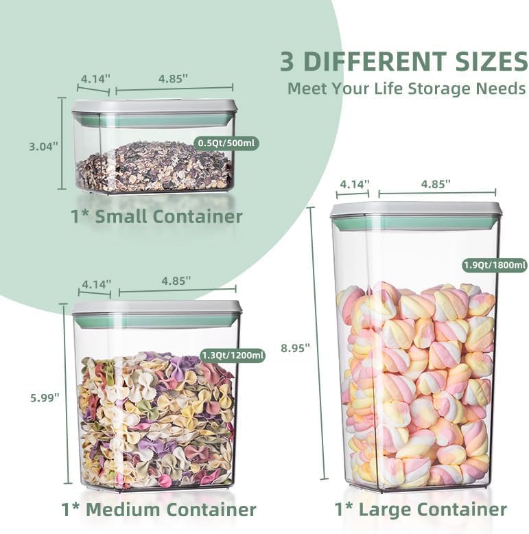 Pop Containers with Lids - Stackable Airtight Food Storage, Kitchen Pantry Storage Containers for Snacks Candy Salt Herbs Spices BPA-Free (500ML+1200ML+1800ML)