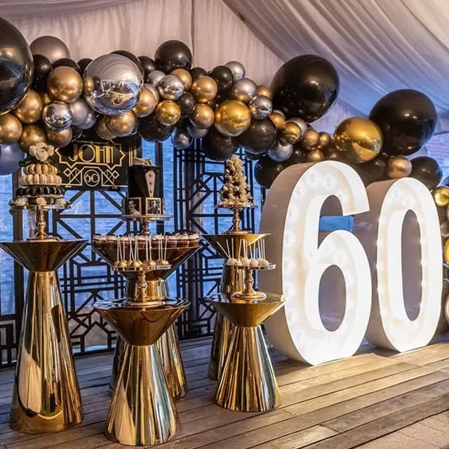 116pcs Black Gold Silver Chrome Balloon Garland Arch Kit for Gatsby Roaring 20s Birthday, New Year, Bachelorette, Graduation, Retirement Party Decorations