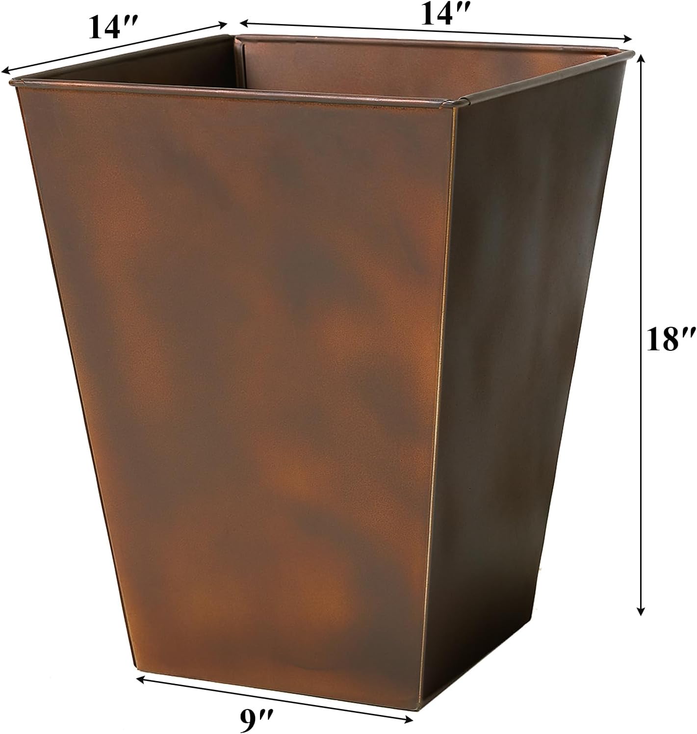 Worth Garden 14" Dia x 18" H Large Metal Floor Planter Set of 2, Matte Bronze Retro Finish Tall Square Tapered Steel Plant Pots, Decor Flower Pot Indoor & Outdoor, Drainage Hole
