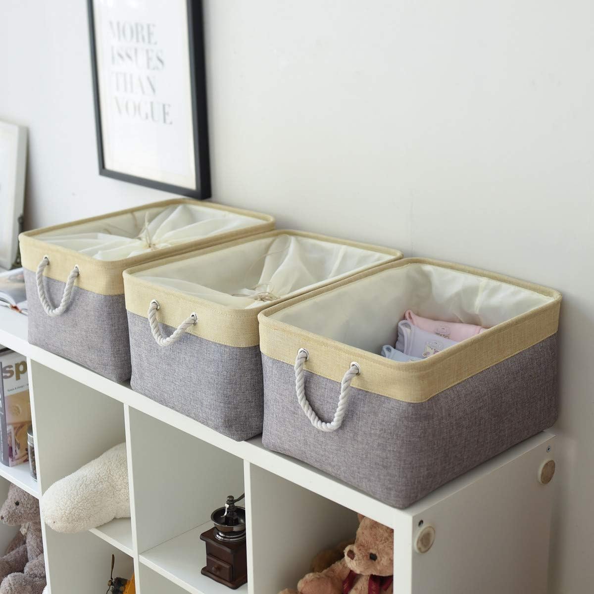 TheWarmHome Storage Baskets for Organizing, Extra Large-3Pack, 17.7L×13.8W×9.8H inch Large Sturdy Storage Bins, Decorative Storage Baskets for Shelves Closet Nursery (Gold&Grey)