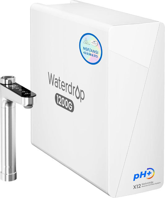 Waterdrop X12-Alkaline Mineral pH+ Reverse Osmosis System, NSF/ANSI 42&58&372 Certified, 1200 GPD RO Water Filter, 11-Stage Filtration Tankless RO System, 3:1 Pure to Drain, UnderSink, BPA Free