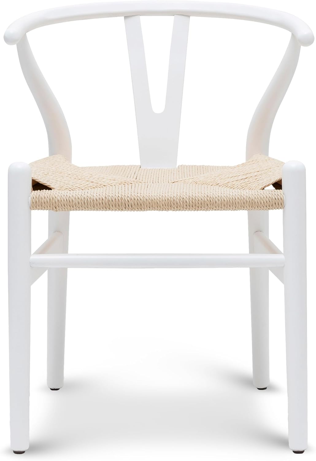 POLY & BARK Weave Dining Chair – Mid-Century Modern Wishbone Dining Chair with Arms, Solid Wood Frame, Indoor Use – White – Single - Ideal for Dining Room, Kitchen or Stylish Accent Setting
