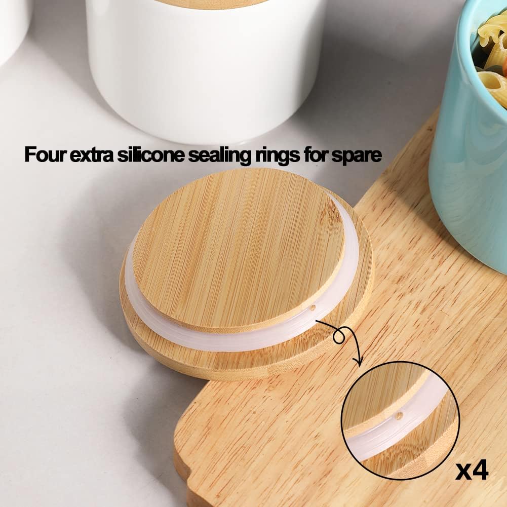 Sweejar Ceramic Kitchen Canister Sets, Porcelain Container for Countertop, Heavy Food Storage Jars with Airthight Seal Bamboo Lid, Servering for Sugar, Coffee Beans, Tea Leaves, Pack of 4（Jade）