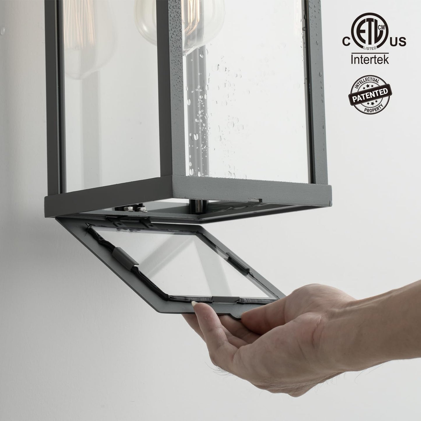 mirrea 18" Classic Outdoor Wall Sconce 1 Light in Matte Gray Rectangular Metal Frame and Clear Glass Shade Waterproof Porch Light Patio Light Pack of 2