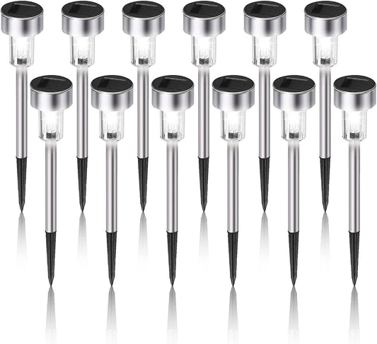 Solar Lights Outdoor Waterproof, Stainless Steel LED Landscape Lighting, Solar Garden Lights Solar Powered, Outdoor Solar Lights for Yard, Pathway, Walkway, Patio , Lawn - 12 Pack ( Cold White )