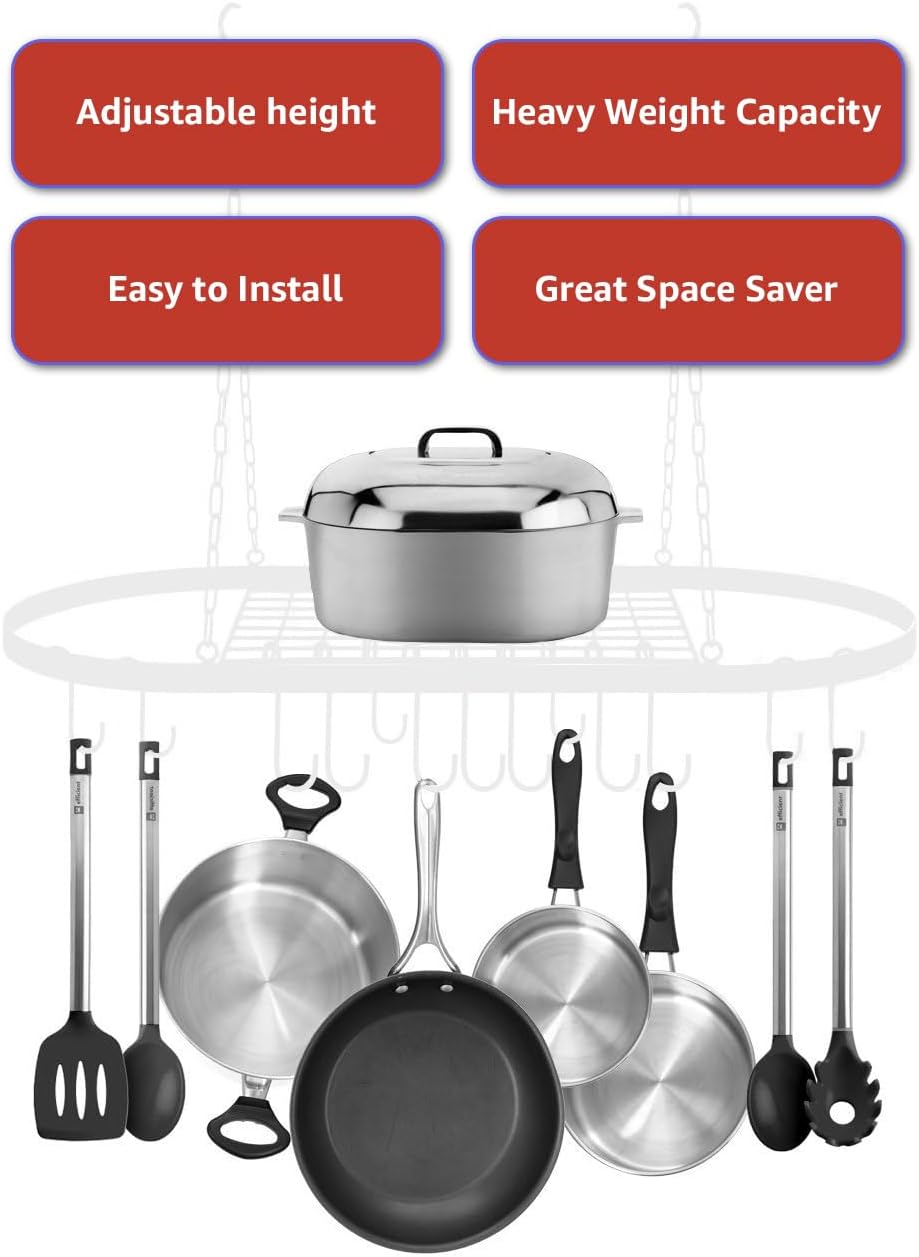 Sorbus® Pot and Pan Rack for Ceiling with Hooks — Decorative Oval Mounted Storage Rack — Multi-Purpose Organizer for Home, Restaurant, Kitchen Cookware, Utensils, Books, Household (Hanging Black)