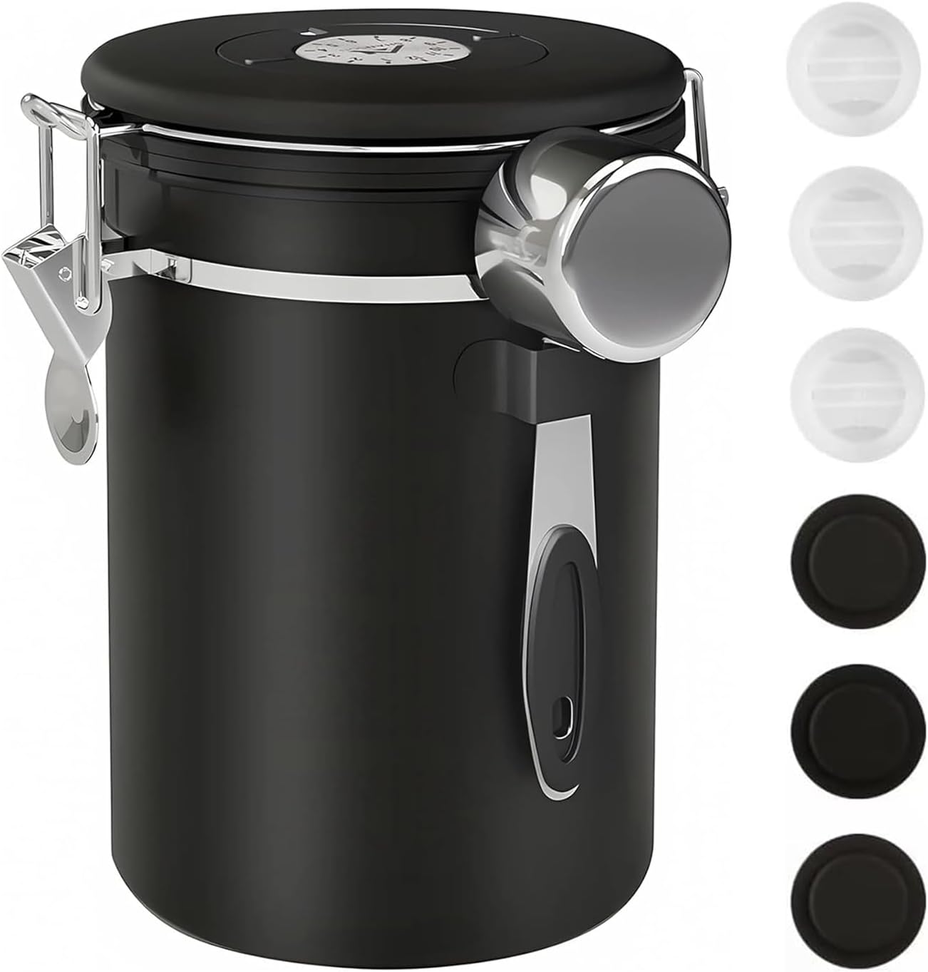 ShanSon Coffee Canister Airtight Coffee Container Stainless Steel Coffee Bean Storage Container with Scoop Coffee Canister for Beans Grounds Sugar Flour Tea Cereal,22OZ, Black