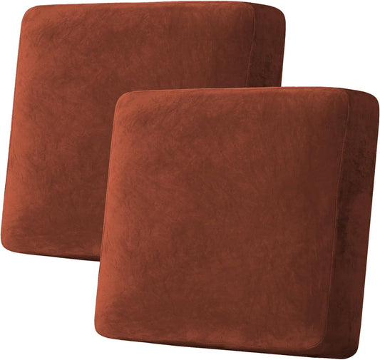 H.VERSAILTEX Velvet Stretch Couch Cushion Cover Plush Cushion Slipcover for Chair Loveseat Sofa Cushion Furniture Protector Seat Cushion Sofa Cover (2 Piece Large Sofa Cushion Covers, Rust)