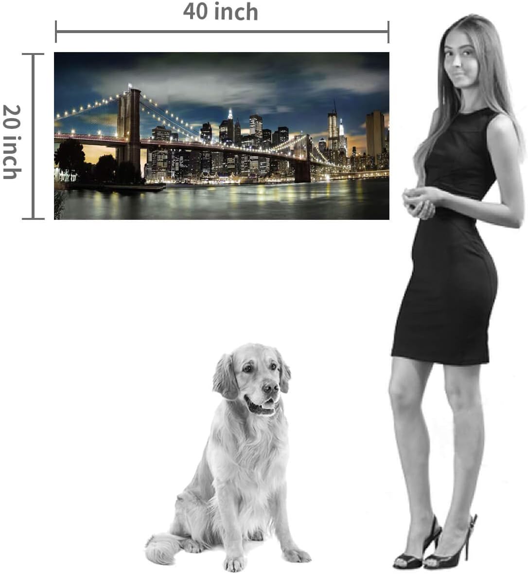 Brooklyn Bridge Canvas Wall Art: Skylines Reflections in New York Artwork for Office Living Rooms(40”x20”)