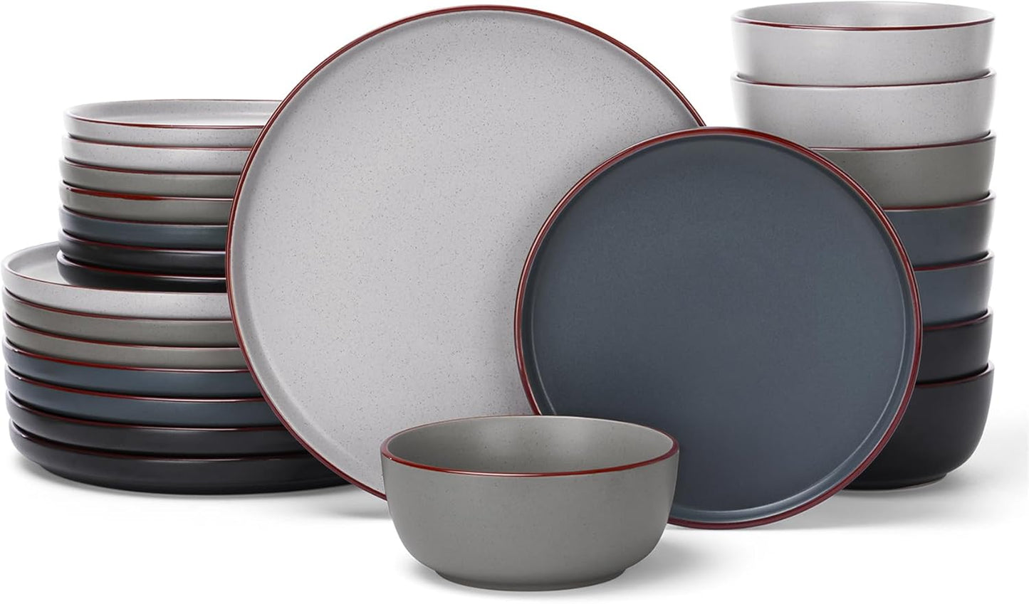 Famiware Mercury 24 Pieces Dinnerware Sets, Plates and Bowls Sets for 8, Microwave and Dishwasher Safe Dish Set, Multi-color