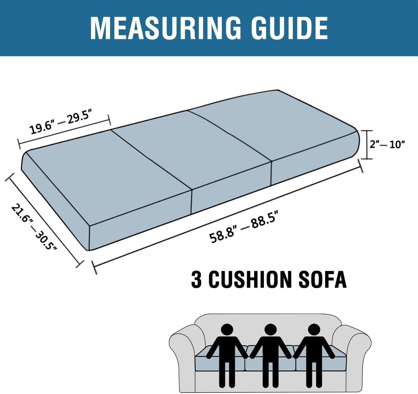 H.VERSAILTEX Super Stretch Individual Seat Cushion Covers - 3 Piece Sofa Cushion Covers in Dove, Thick Jacquard Textured Twill Fabric