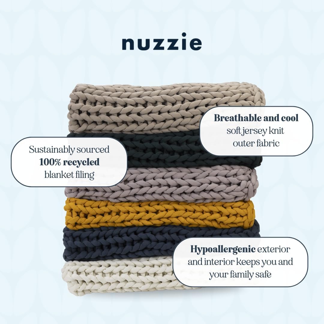 Nuzzie Chunky Knit Weighted Blanket - Breathable, Cooling, Hand Made Knit Throw Blanket for Sleep - Machine Washable, Stylish Decor Design (Dusty Blue, Queen | 28lbs | 80"x80")