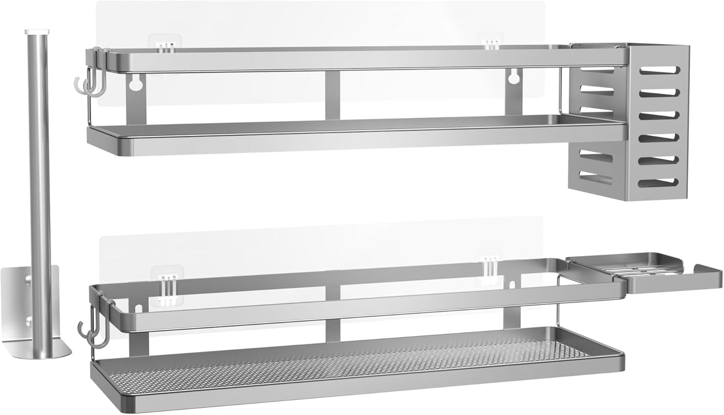 PUSDON Metal Wall Hanging Basket 2 Packs DIY Suitable for Multiple Scenes - Large Silver Grey Guardrail Suit