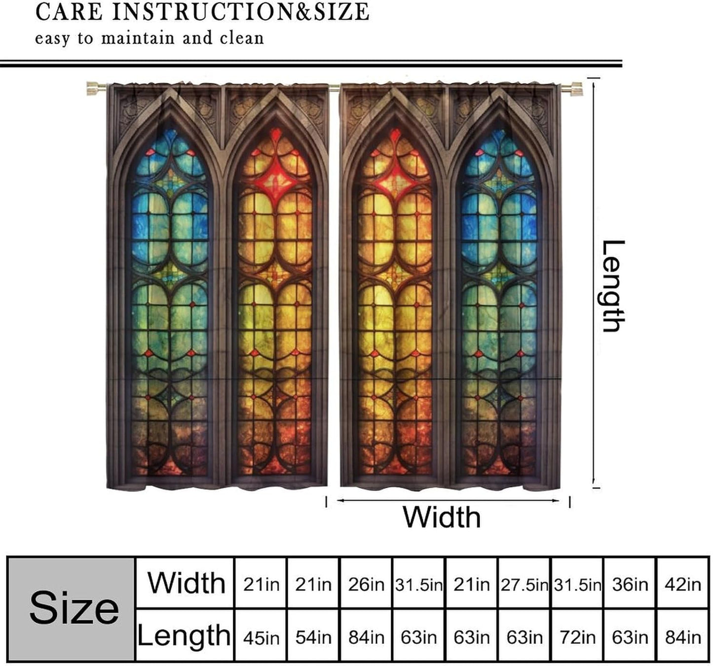 Stained Glass Curtains,Mid Century Vintage Style Abstract Art Home Decor Drapes for Bedroom Living Room Kitchen Window Treatment 2 Panels Set Total Size 63" W X 72" L Inch
