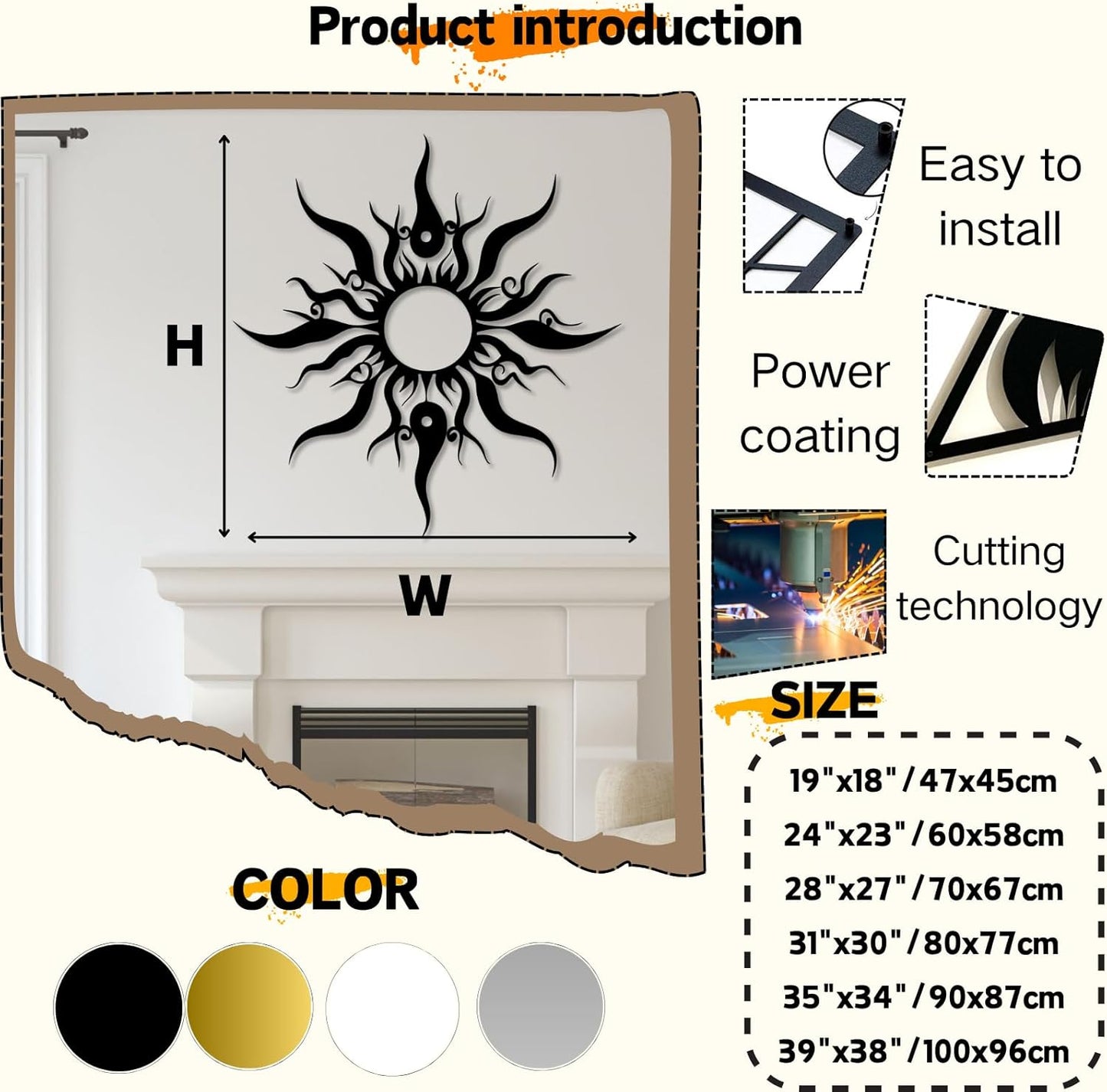 Hotuijxca Metal Wacky Sun Wall Art, Wacky Sun Metal Decor for Livingroom, Bedroom (Black, 24"x23"/60x58cm, metal wall art)
