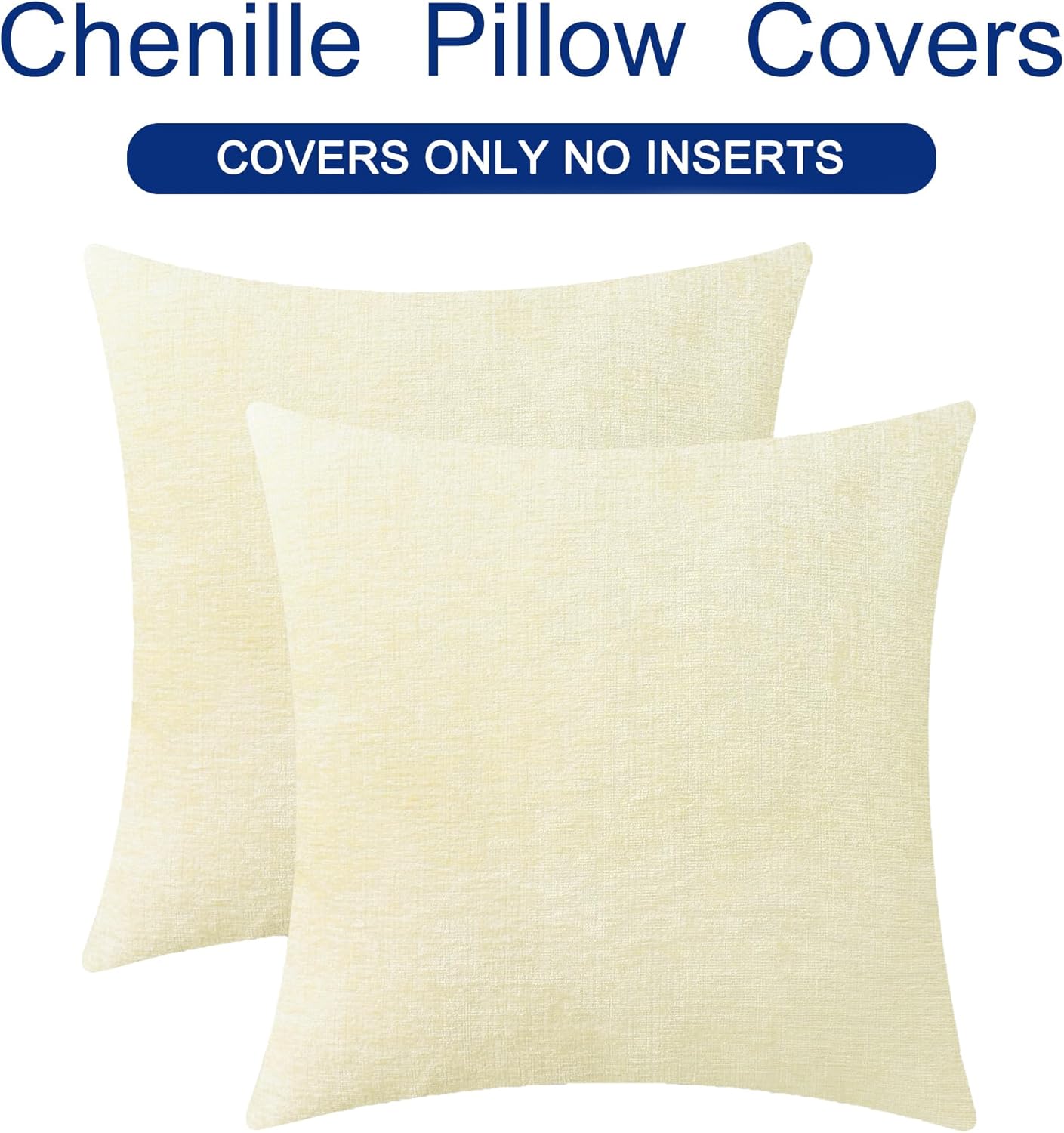 CaliTime Throw Pillow Covers Decorative 18 X 18 Inches Pack of 2 Cozy Chenille Cushion Cases for Couch Sofa Bed Living Room Home Beige