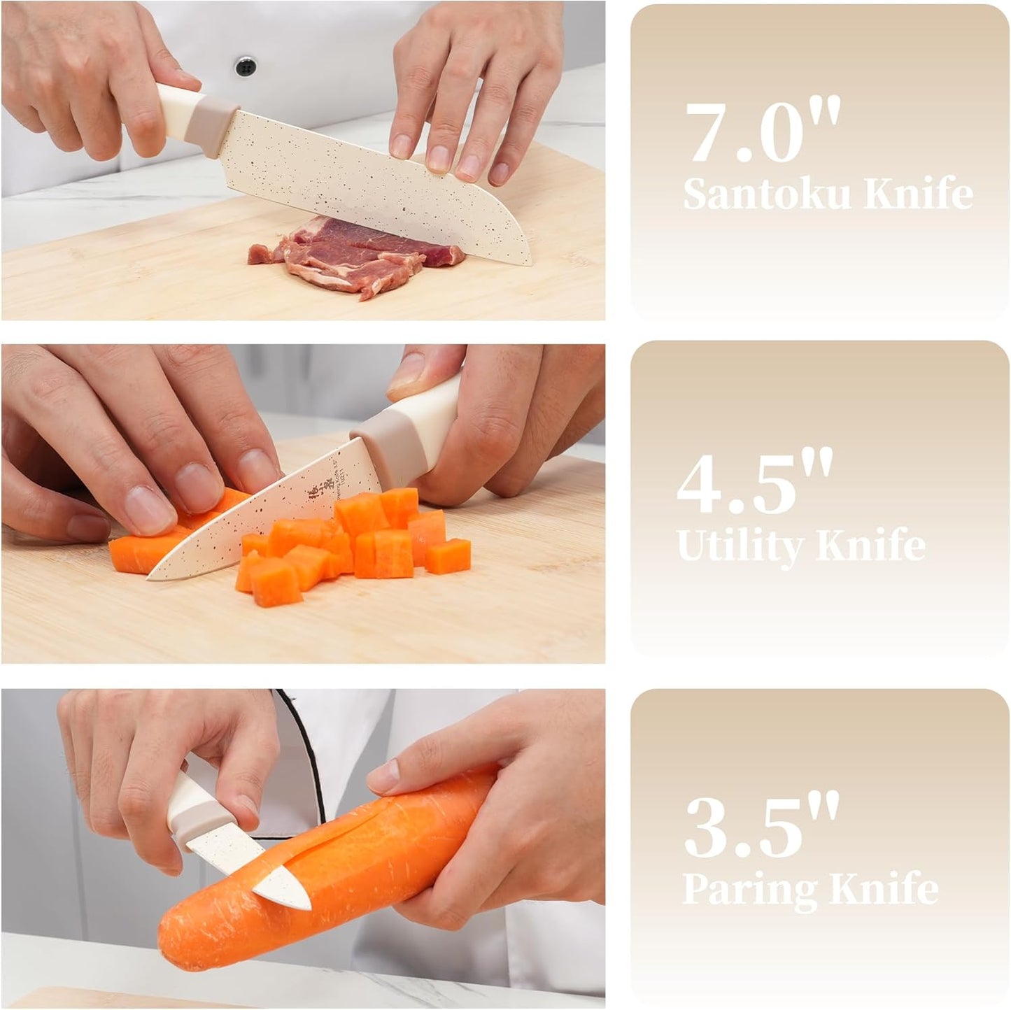 Zhang Xiao Quan Since 1628 15Piece Kitchen Knife Set,Knife Block Set with Ceramic-Coated Blade Ergonomic Handle(Cream)