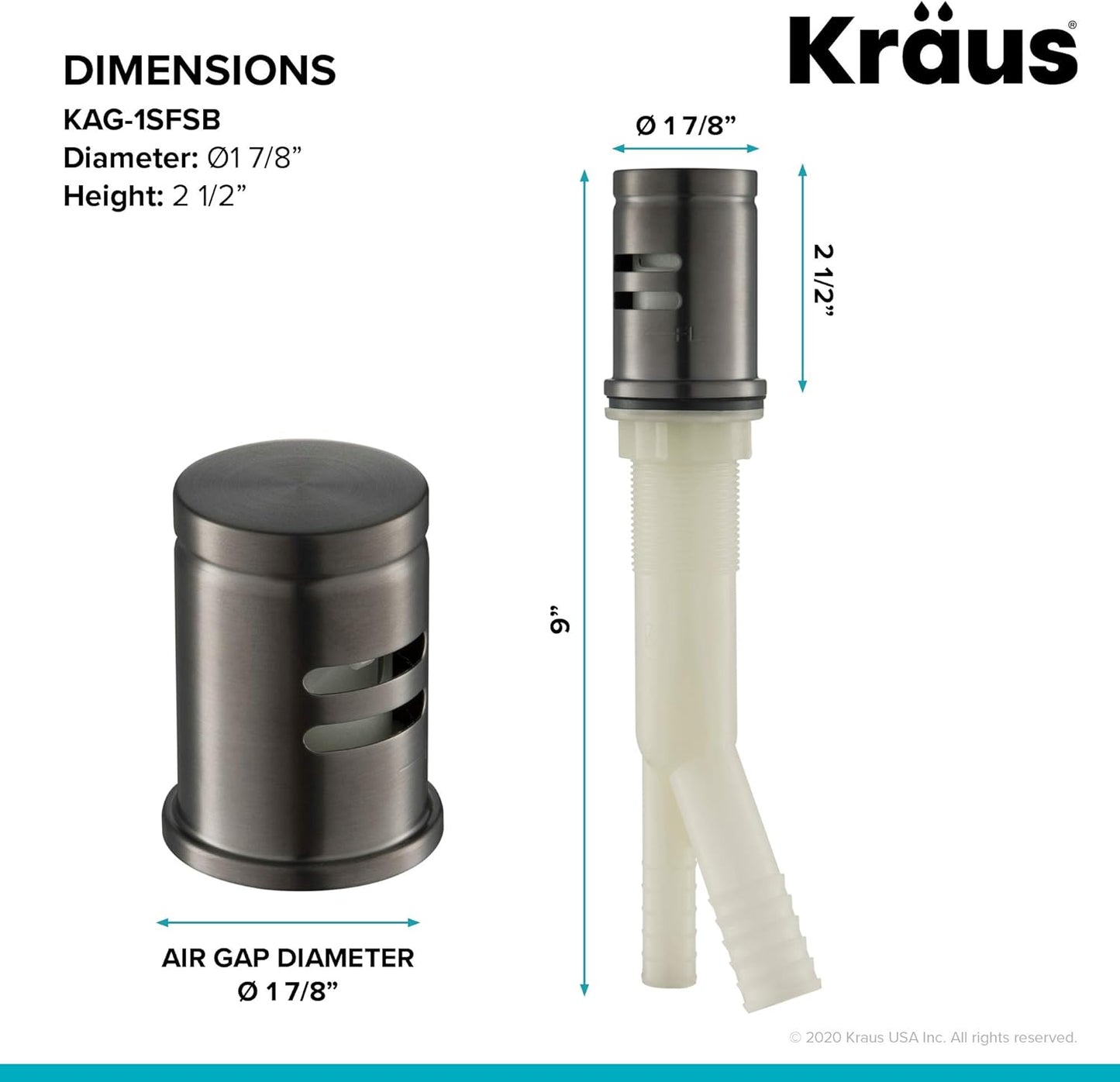 KRAUS Dishwasher Air Gap in Spot Free Black Stainless, KAG-2SFSB