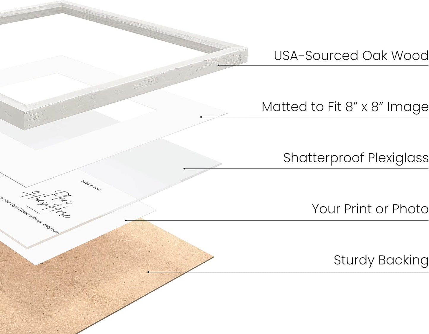 HAUS AND HUES Solid Oak Wood 12”x12” Picture Frames Matted to 8”x8” Set of 3 - Square White Frames 12x12, White Frame with Mat, 12 x 12 Frames, Square Picture Frame 12x12, White Wood Frame