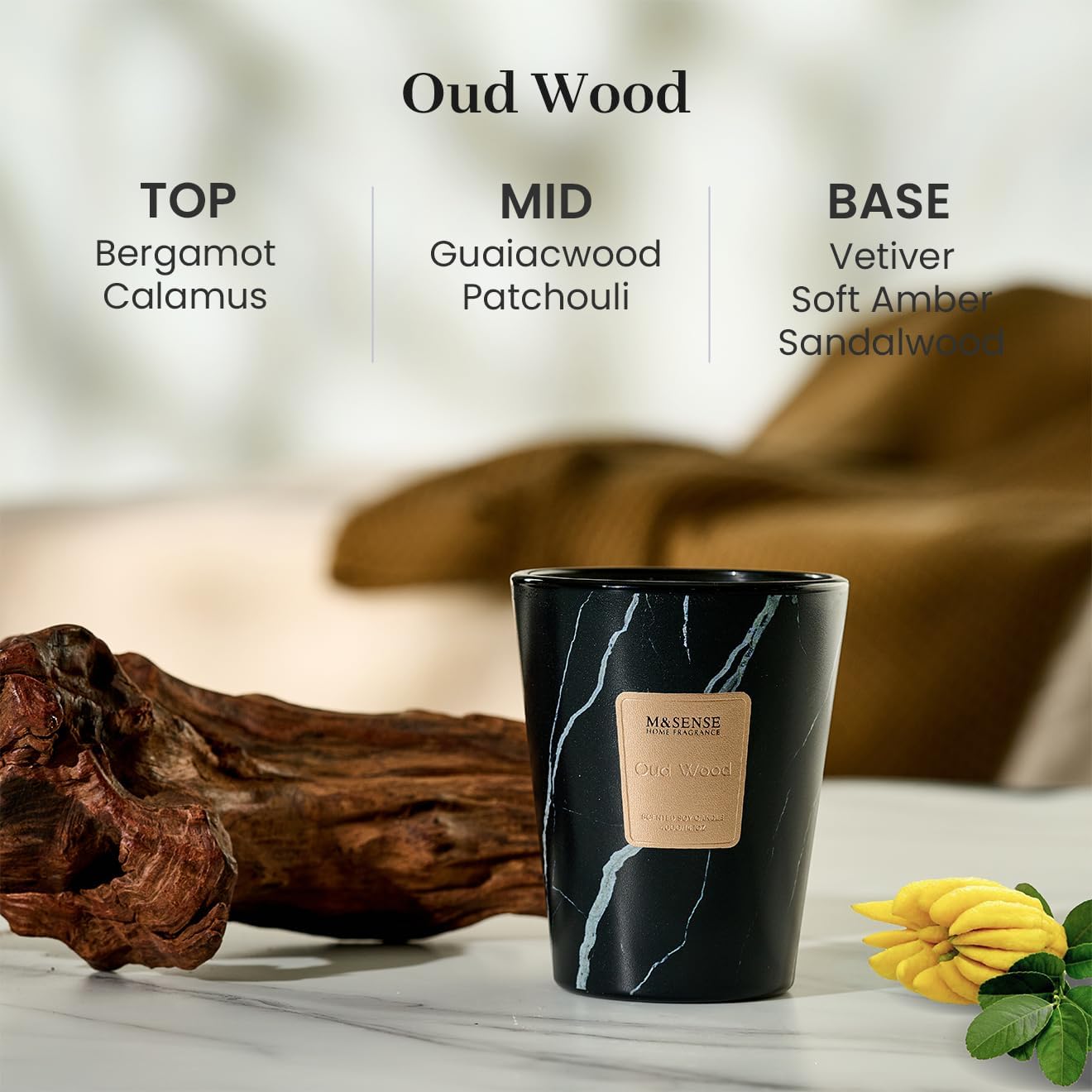M&SENSE OudWood Scented Candles for Home, Lead-Free Wick Highly Scented Jar Candles, 14.1 Oz 80 Hours Lasting Burning Candles Gifts for Women, Relaxing Aromatherapy Candle for Stress Relief