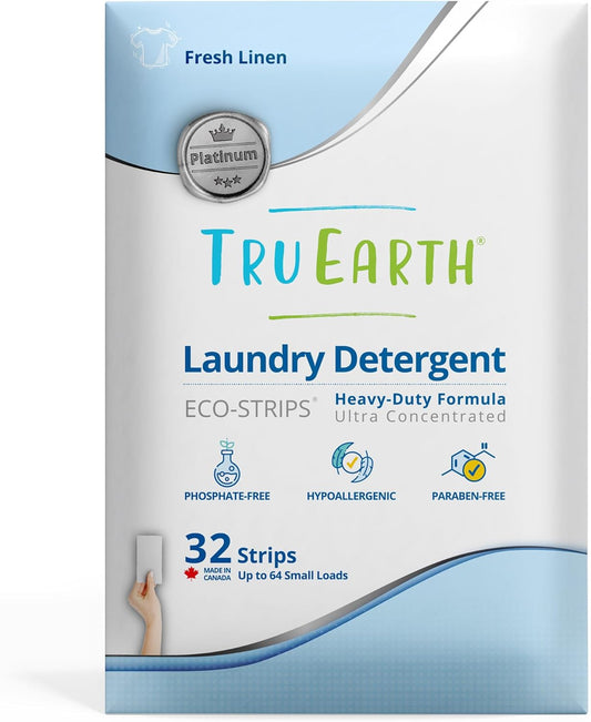 Tru Earth Platinum - Heavy Duty Laundry Detergent Sheets - Up to 64 Loads (32 Count), Fresh Linen Scent - Ultra-Concentrated Formula - Eco-Friendly Laundry Sheets