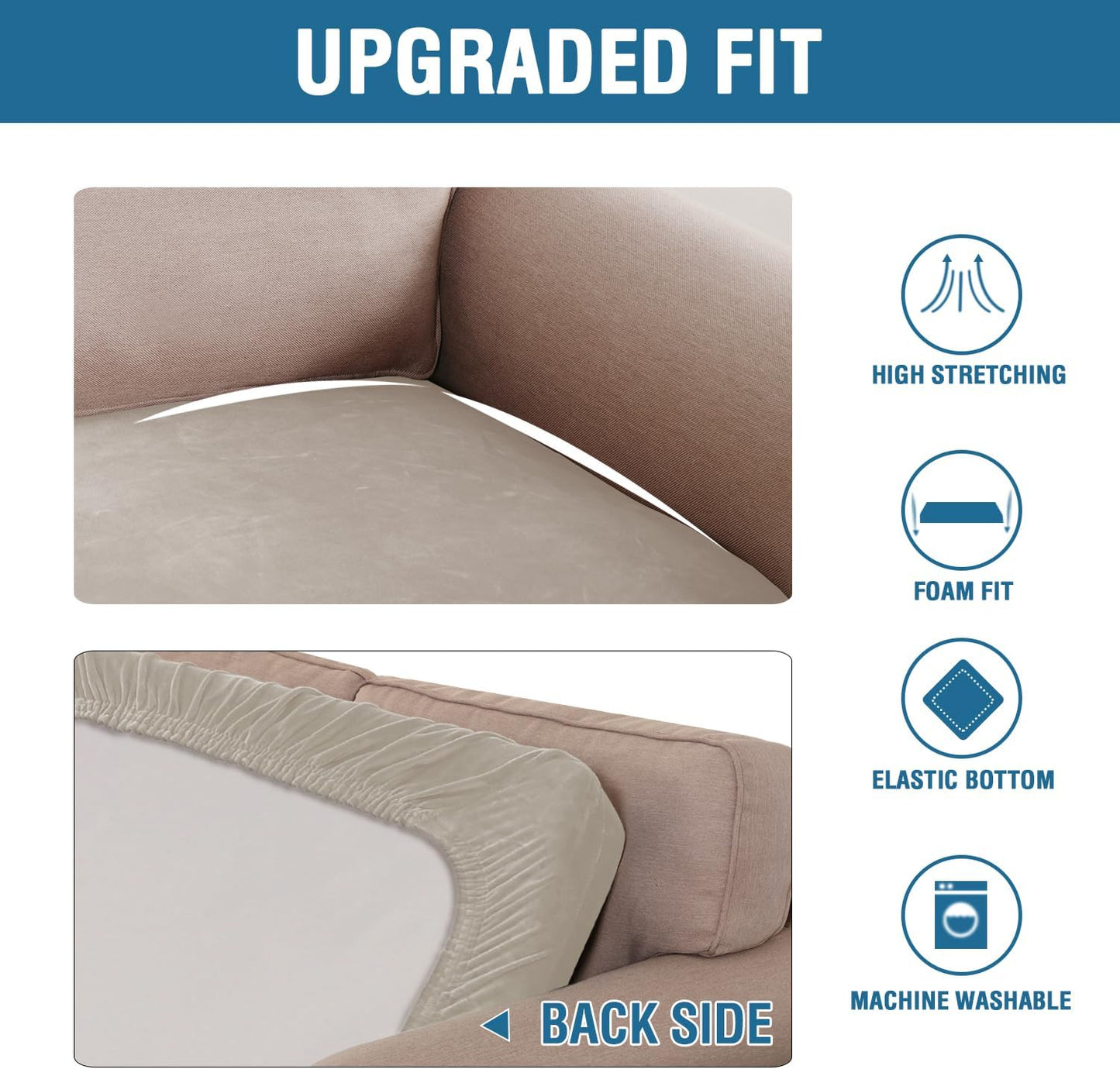 H.VERSAILTEX Velvet Stretch Individual Couch Cushion Cover Plush Cushion Slipcover for Loveseat Sofa Cushion Furniture Protector Seat Cushion Sofa Cover (1 Piece Sofa Cushion Cover, Oatmeal)