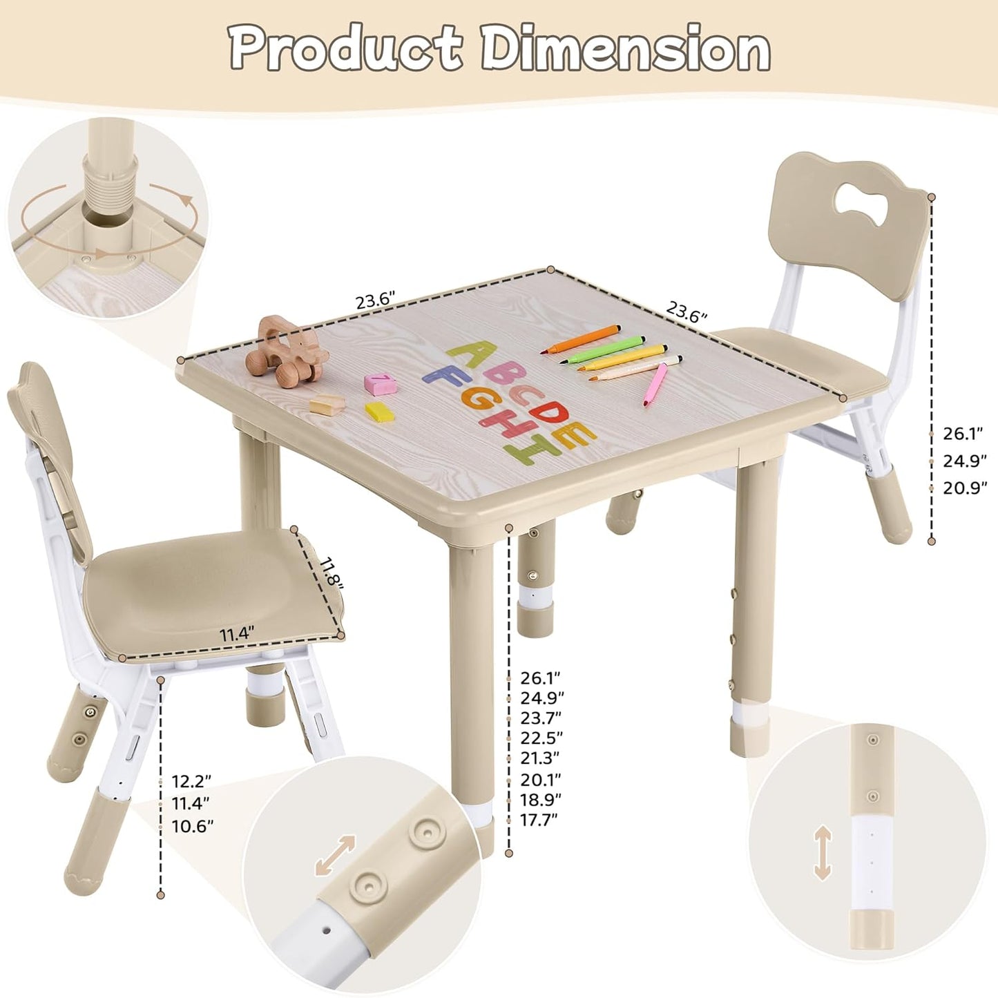 Toddler Table and Chair Set, Height Adjustable-Upgrade Kids Table and 2 Chairs for Ages 3-8, Multi-Activity Toddler Play Table with Graffiti Desktop for Home/Daycare/Classroom