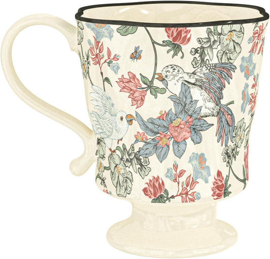 360ml -12.17oz Painted Floral & Bird Ceramic Mug - Cute Coffee Cup for Latte, Espresso - Gift for Women, Dishwasher Safe
