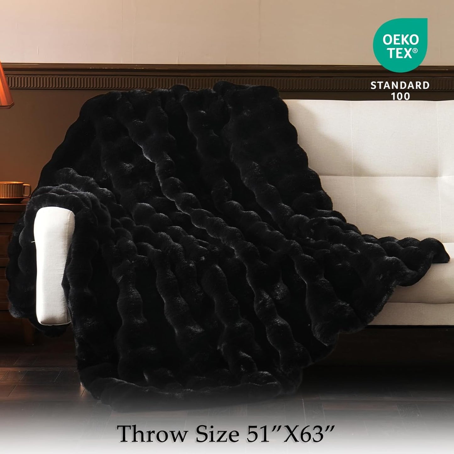 BENVWE Faux Fur Throw Blanket for Couch - Thickened Fluffy Soft Bubble Blanket for Living Room Home Decor - Fathers Day Birthday Gifts for Women Men, Black, 50" x 60",1300GSM