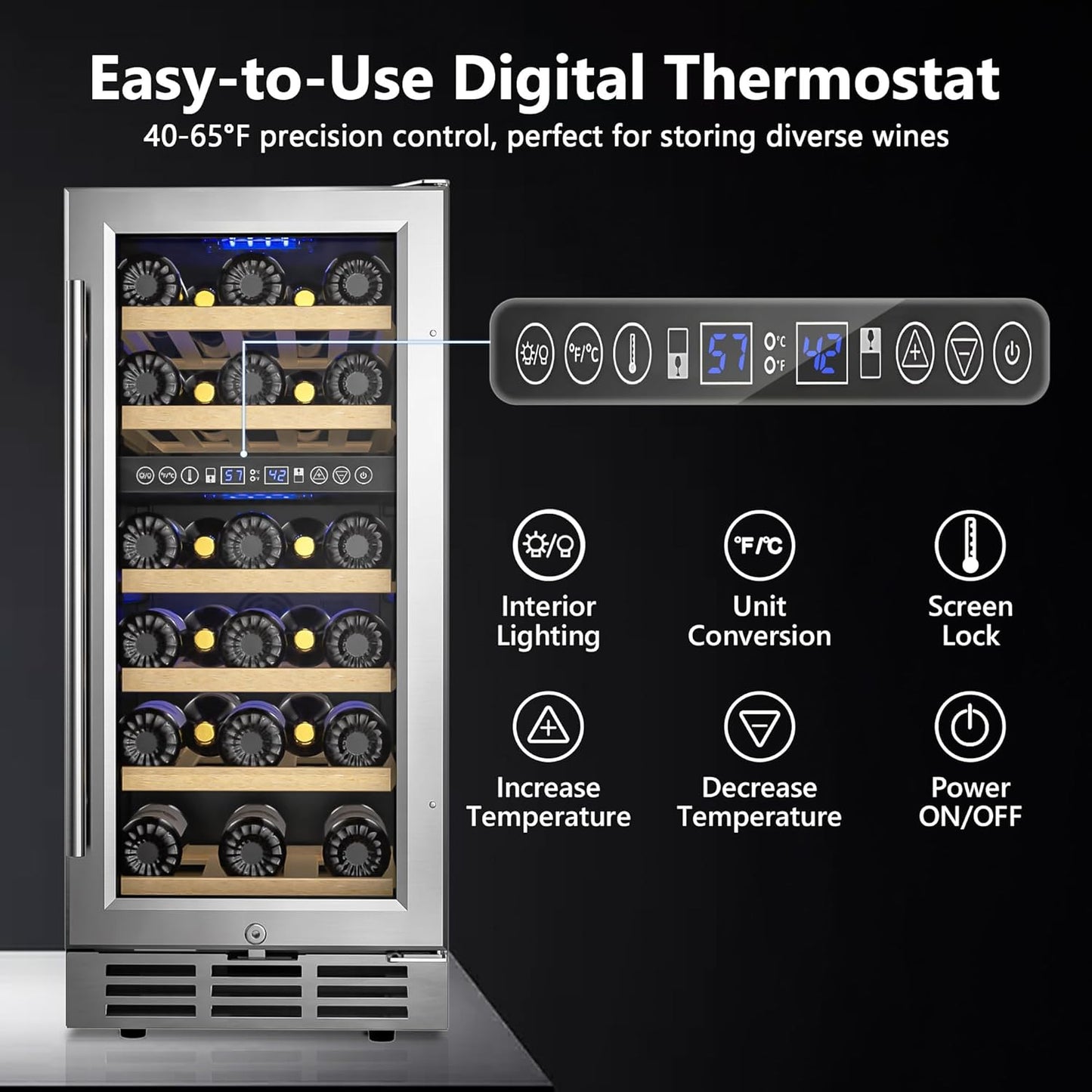 15 Inch Dual Zone Wine Refrigerator, 29 Bottle Under Counter Wine Fridge, Wine Refrigerator for Built-In or Freestanding, Wine Cooler with Removable Shelves, Double-Layer Glass Door, for Home