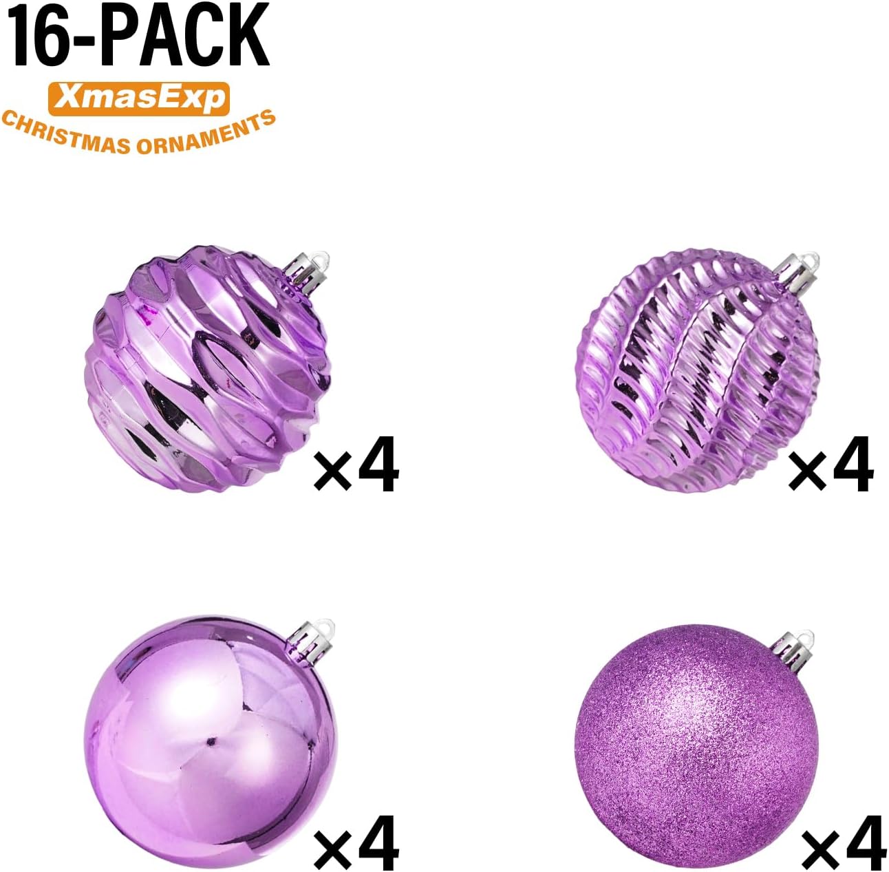 XmasExp 16ct Christmas Balls Ornaments - Shatterproof Large Hanging Ball Decorative Xmas Balls for Halloween Decorations Holiday Wedding Party Xmas Tree Decoration(3.15"/80mm, Light Purple)