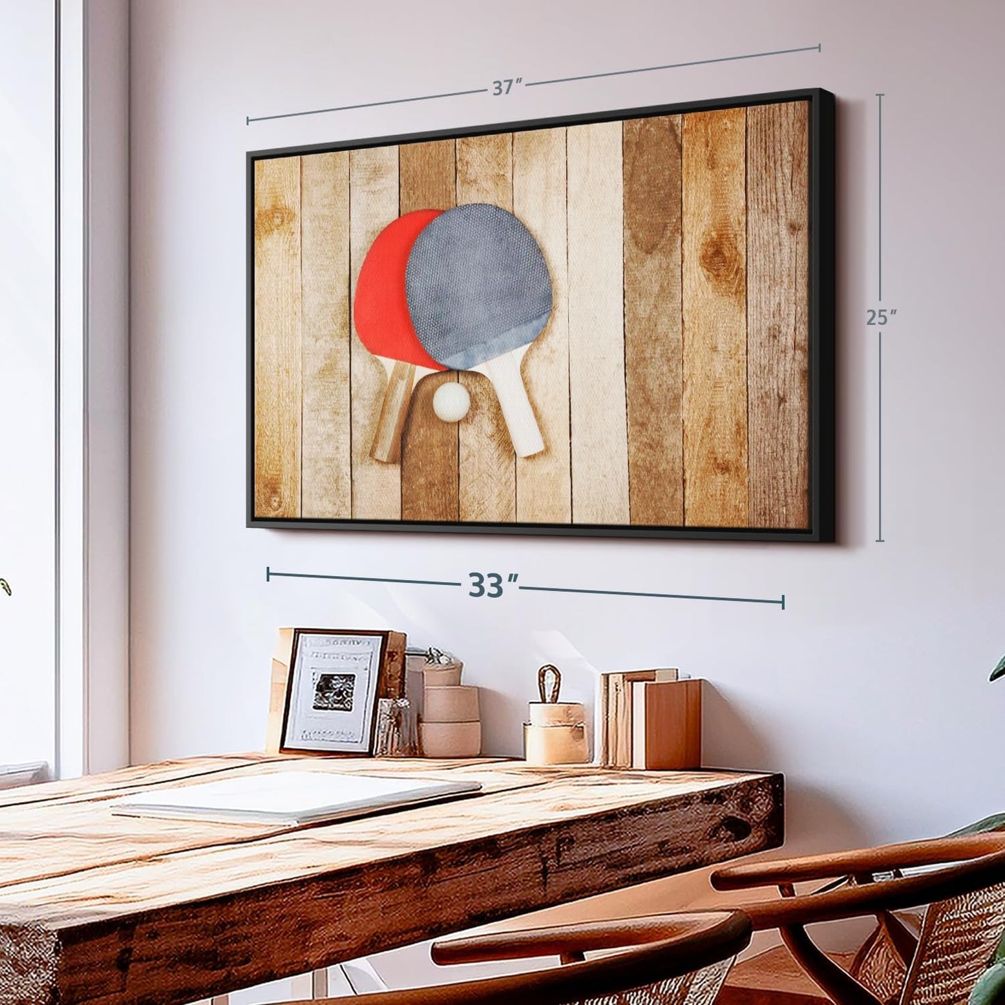 ElephantStock Ping Pong Wall Art - Horizontal Framed Canvas - 1-Piece Living Room Wall Decor - Photography Canvas Print - Brown and Red Decor for Wall - 37" X 25"