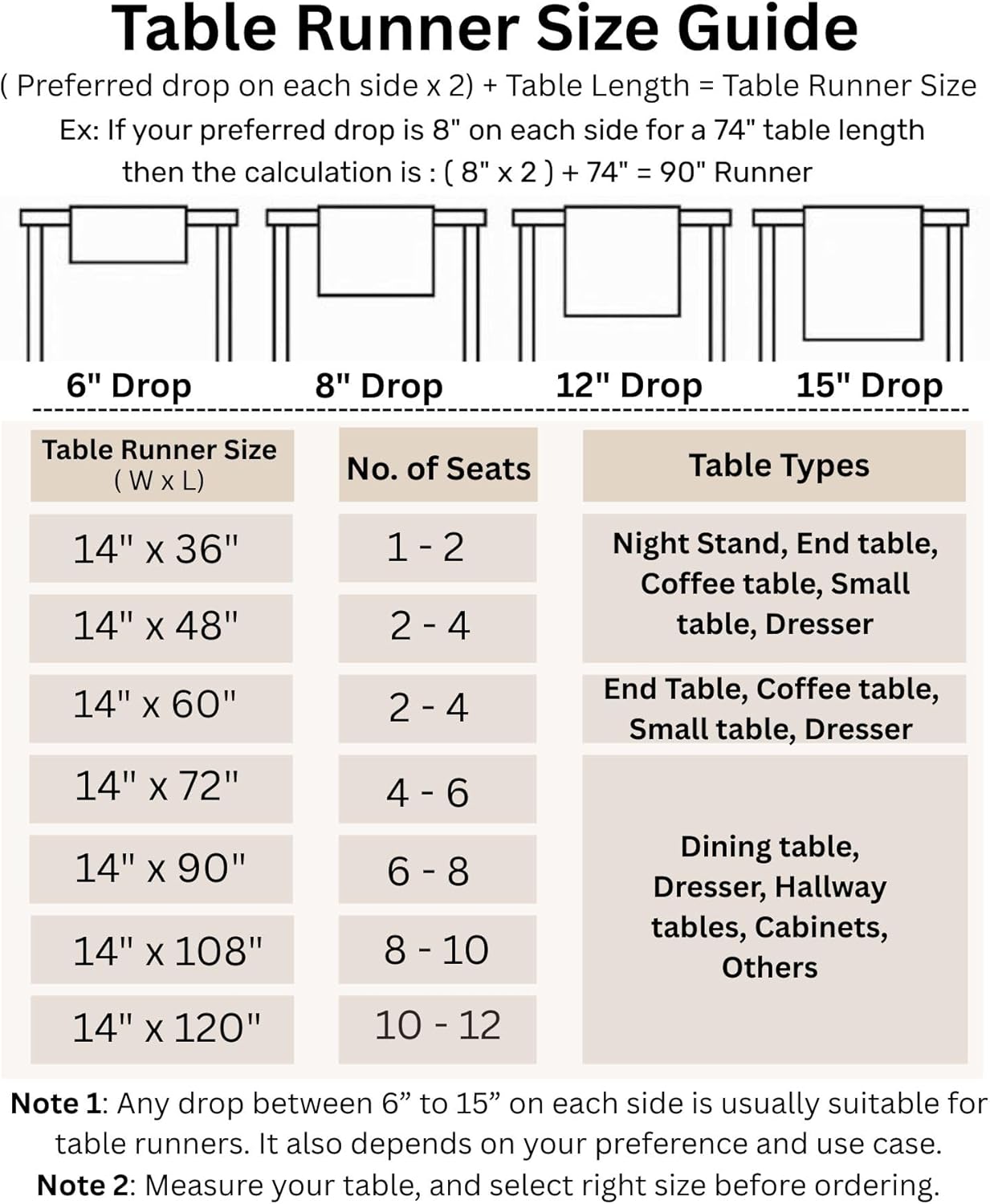 Solino Home Linen Beige Table Runner 108 Inches Long - 100% Pure Linen 14 x 108 Inch Table Runner for Fall, Autumn, Thanksgiving - Classic Hemstitch