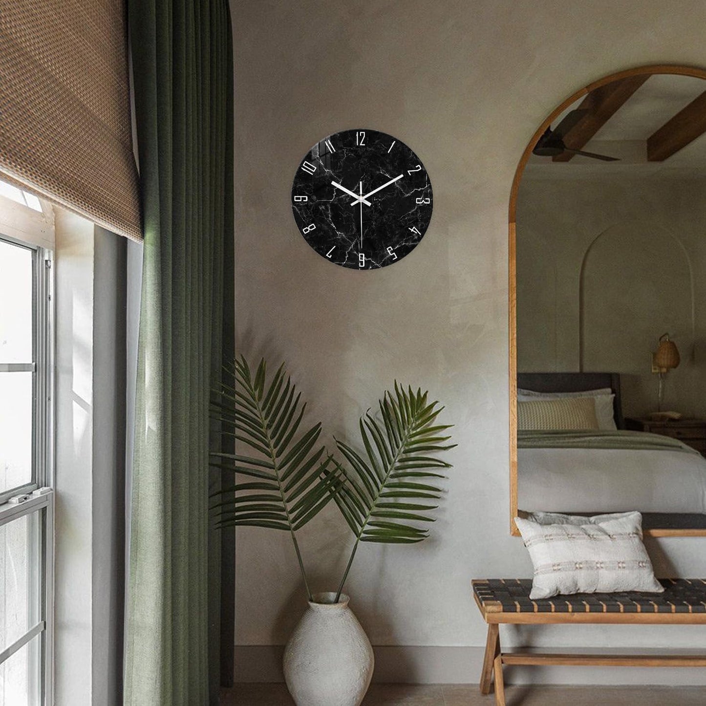 Marble Minimalist Wall Clock for Living Room Black Wall Clocks Battery Operated 20 Inch Big Glass Wall Clock Non Ticking