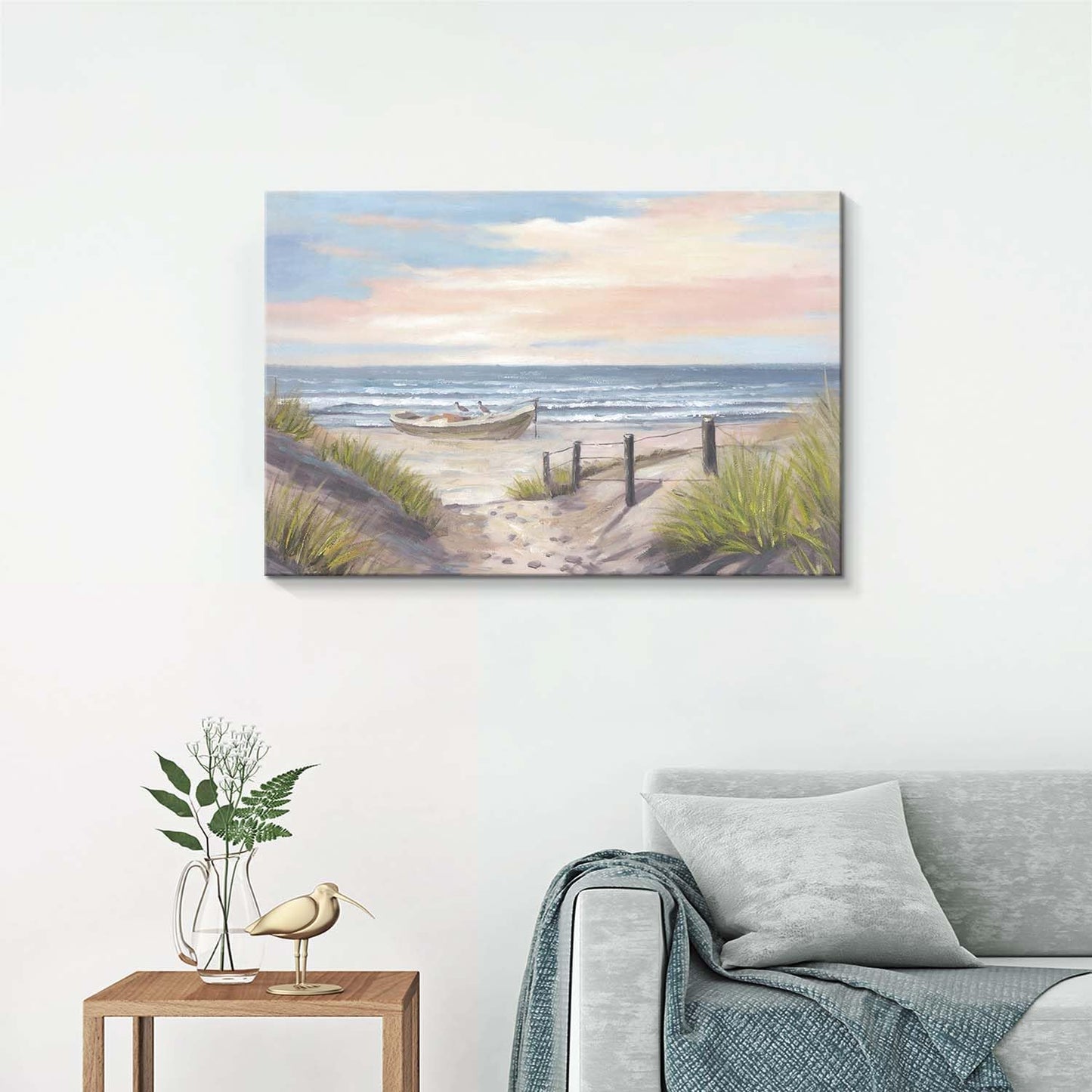 cozy country Ocean Wall Art 36"x24" - Coastal Pictures Beach Canvas Decor - Seashore Artwork Seascape Hand Painting for Bedroom, Sea House
