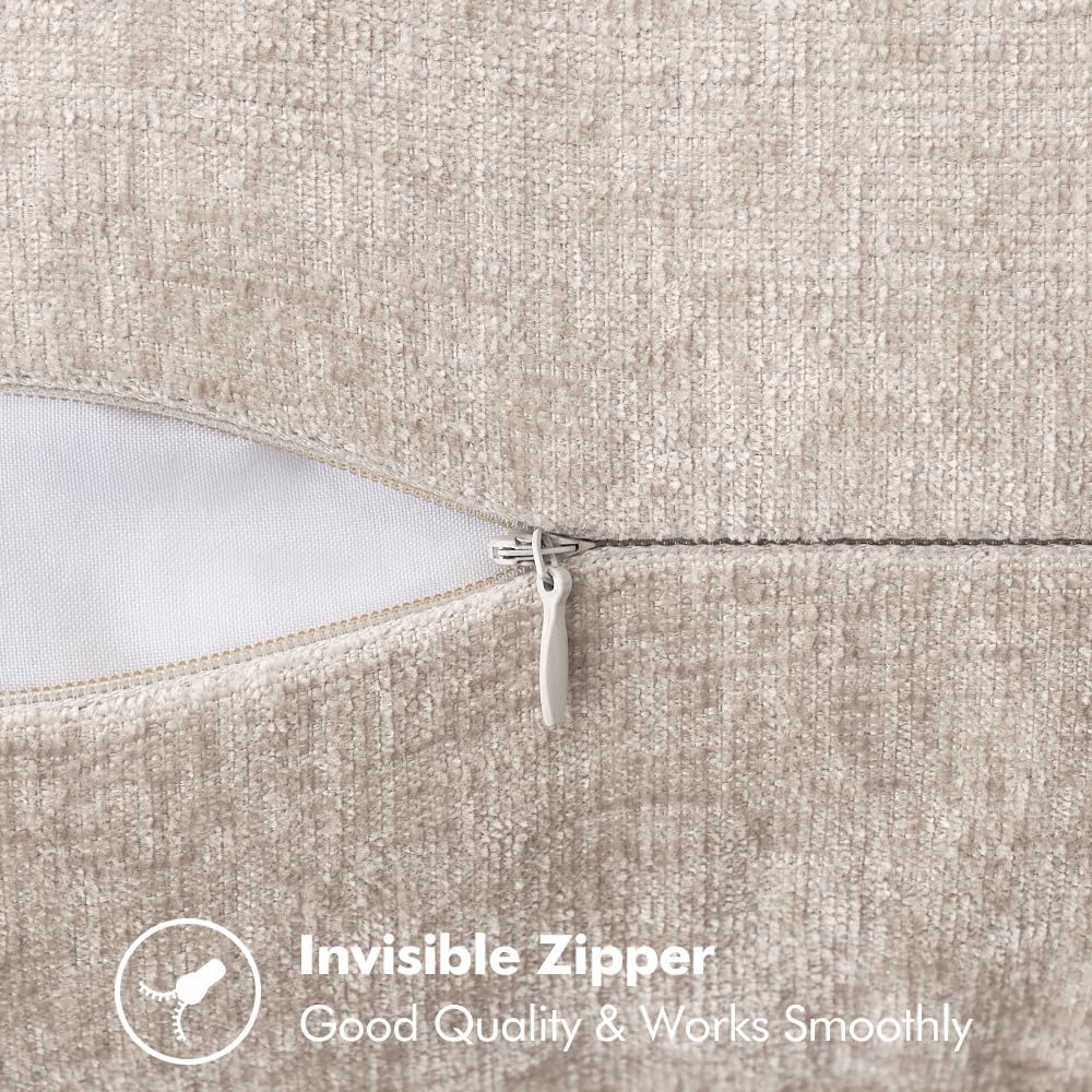 MIULEE Pack of 2 Couch Throw Pillow Covers 20x20 Inch Light Brown Farmhouse Decorative Pillow Covers with Stitched Edge Soft Chenille Solid Dyed Pillow Covers for Sofa Bed Living Room