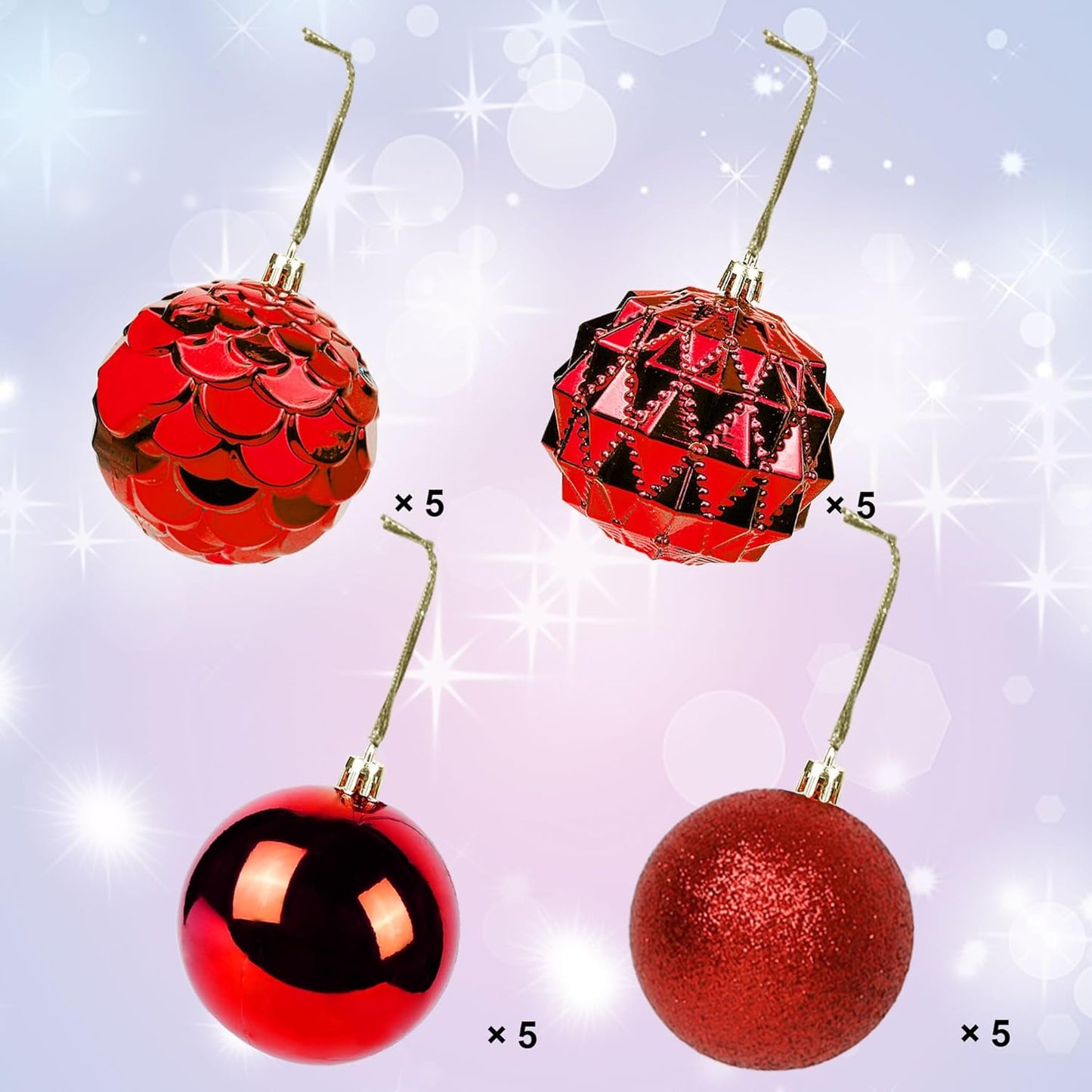 Lulu Home Christmas Ball Ornaments, 20 Ct 3.15" Pre-Strung Hanging Ornament Decorations, Xmas Shatterproof Plastic Balls for Holiday Party Wreath Garlands Trees, Red