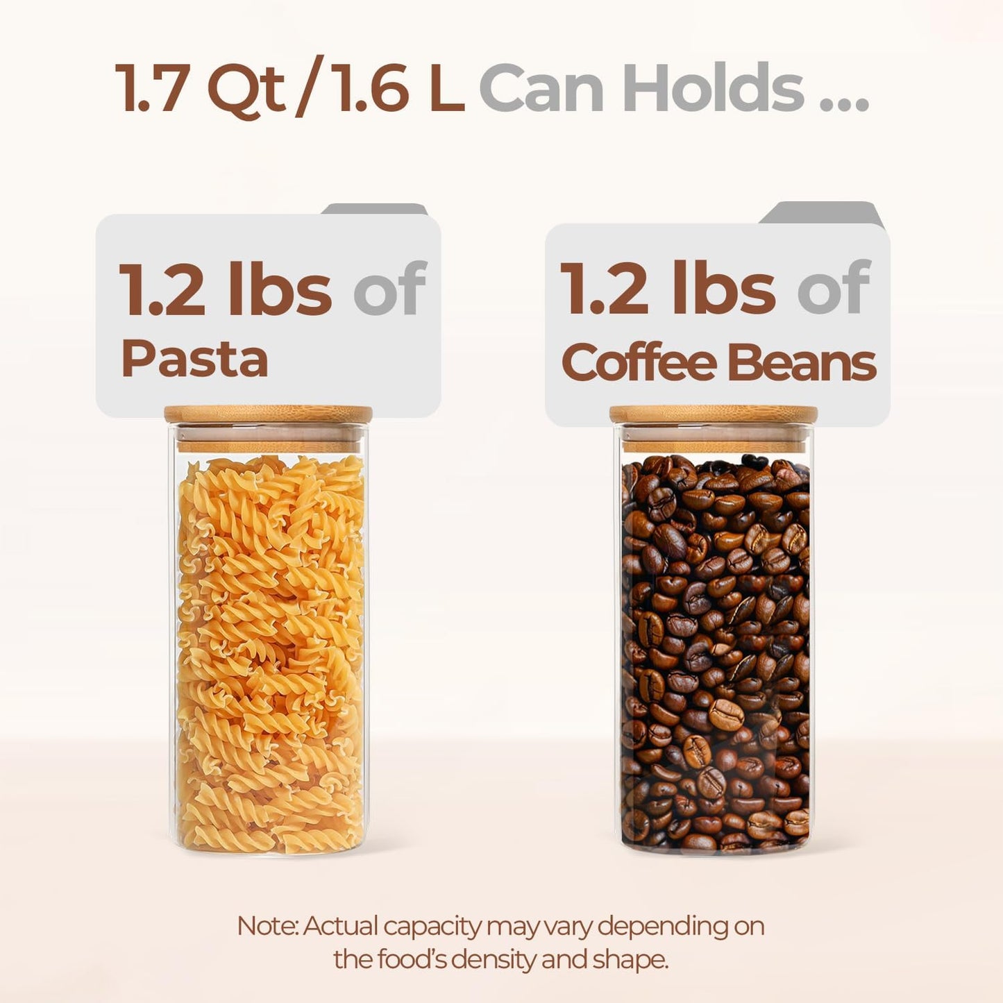 ComSaf 1.7 Qt Glass Storage Containers with Lids, Glass Jars with Lids, Clear Food Storage Jar, Round Canister Set of 3, Pantry Organizers for Pasta Flour Cookie Rice Tea Coffee Bean