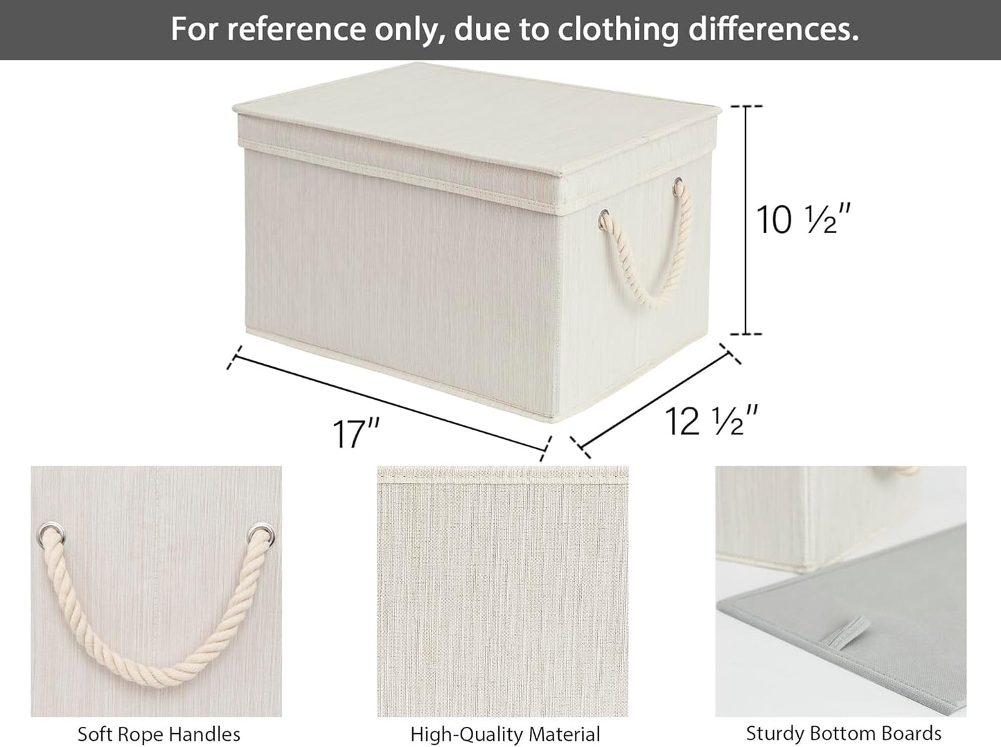 StorageWorks Storage Bins with Lids, Decorative Storage Boxes with Lid and Soft Rope Handles, Foldable Storage Baskets for Closet, Shelves, Stackable, Ivory and White, Jumbo, 3-Pack