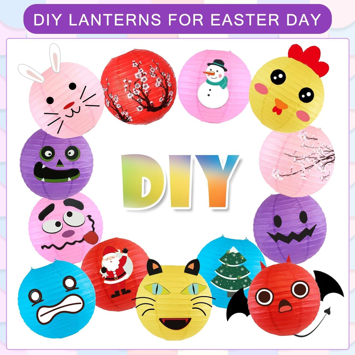 12Pcs Round Paper Lanterns Assorted Sizes (6" 8" 10" 12") for Home Decor, Restaurant, Church, Wedding, Birthday Party Decorations, Hanging Chinese Japanese Paper Lantern Lamps (Deep Purple)