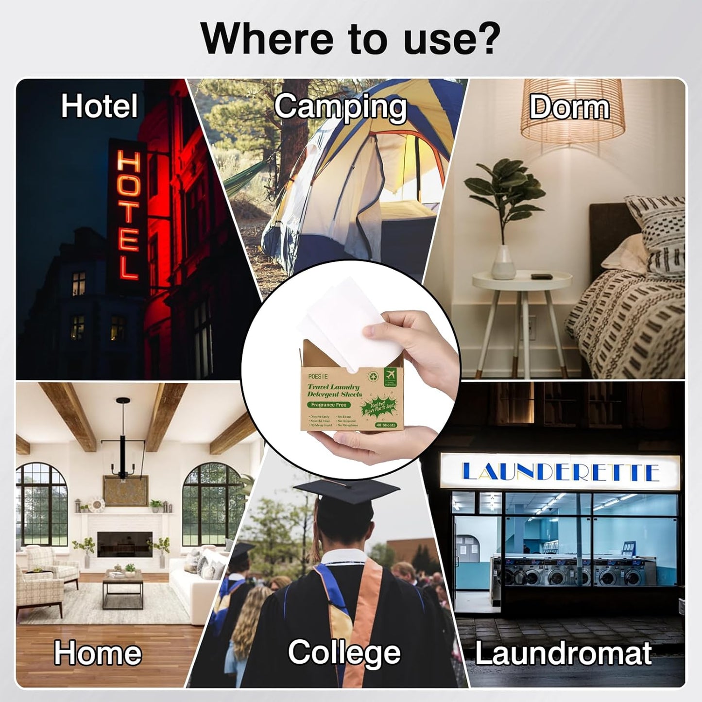 Poesie Laundry Detergent Sheets for Travel Portable Liquidless Cloth Washing Sheets Laundry Strips 3 Box per Pack Total 120 Count Fragrance Free