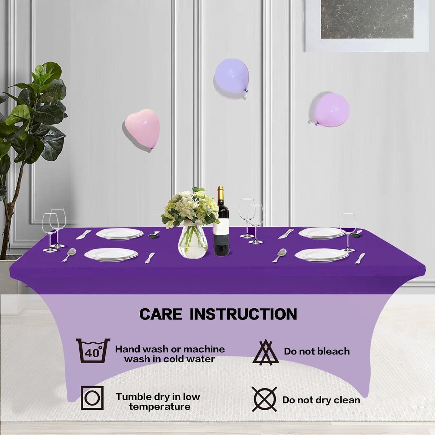 IVAPUPU 2 Pack 8FT Table Cloth for Rectangular Fitted Events Stretch Purple Table Covers Washable Cover Spandex Tablecloth Protector for Party, Wedding, Cocktail, Banquet, Festival