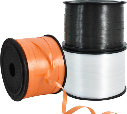 BEISHIDA 3 Pack 100 Yards Black White Orange Curling Crimped Thin Curly Ribbon Balloon String Gift Wrapping Ribbon Birthday Party Halloween Art Craft Decor Decoration