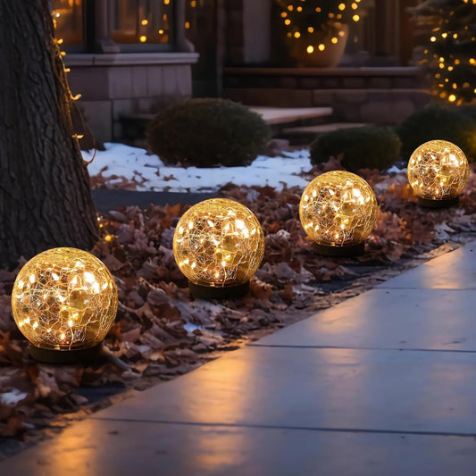 Solar Globe Lights Outdoor Waterproof-Solar Balls-Solar Garden Lights-Orbs for Outside 4 Pack Cracked Glass Ball for Lawn Patio Yard Backyard Decorations